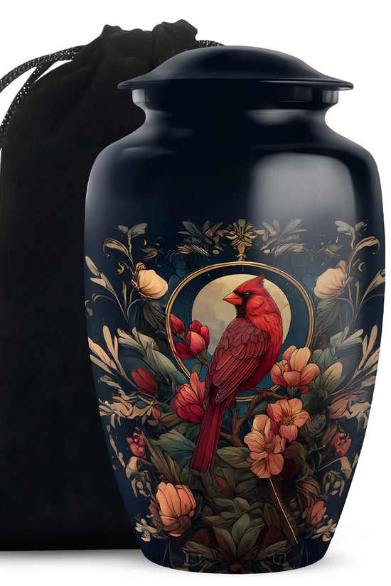 Peaceful Red Cardinal Funeral Urn - Floral Cremation Urn For Human Ashes