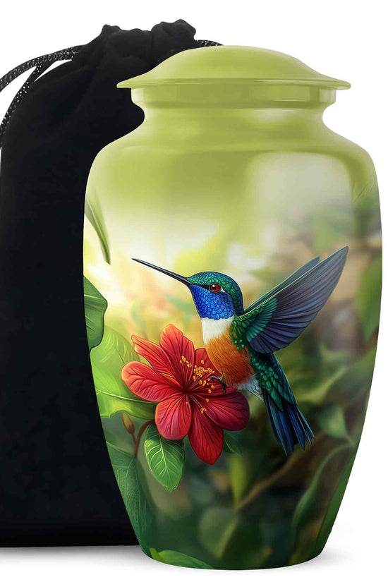 Green Memorial Urn - Hummingbird Funeral Urn For Loved Ones