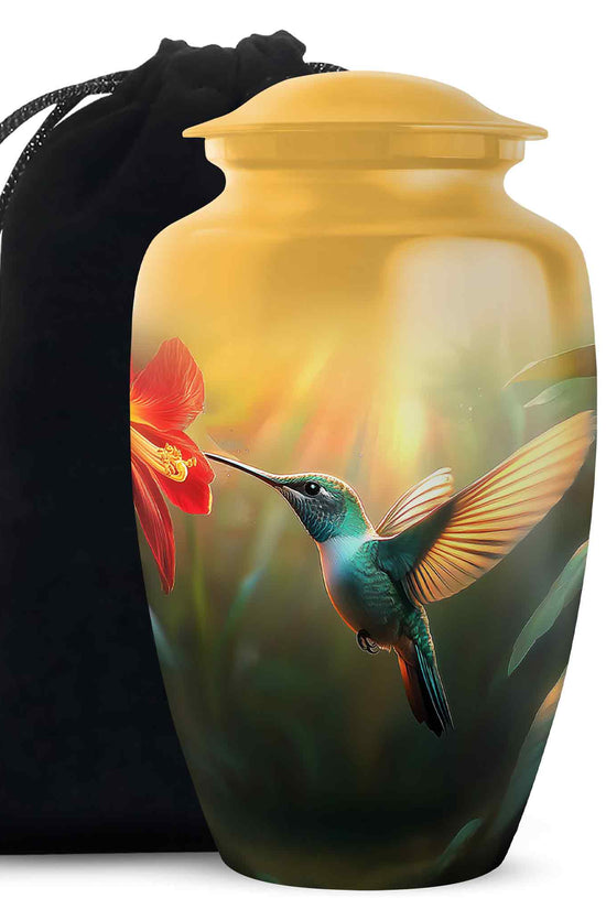 Hummingbird Memorial Urn - Golden Decorative Urn For Adults Ashes