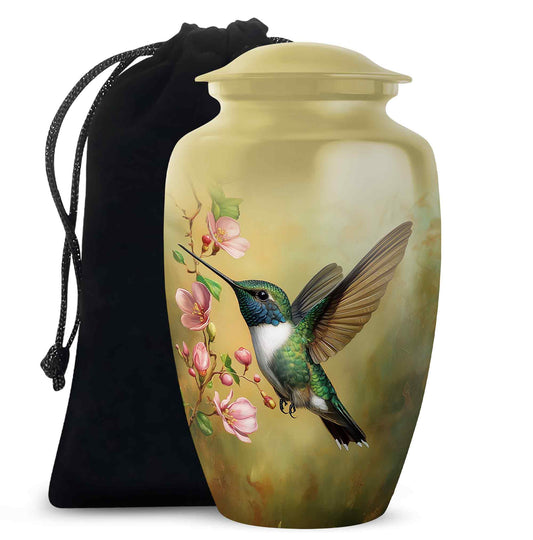 Beautiful Flowers Funeral Urn - Green Hummingbird Urn For Father & Mother