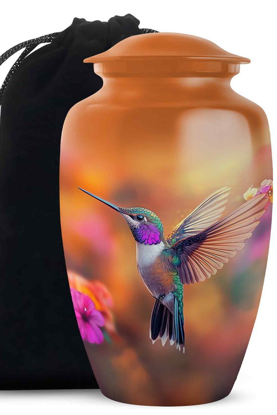 Elegent Hummingbird Funeral Urn - Orange Decorative Urn For Loved Ones