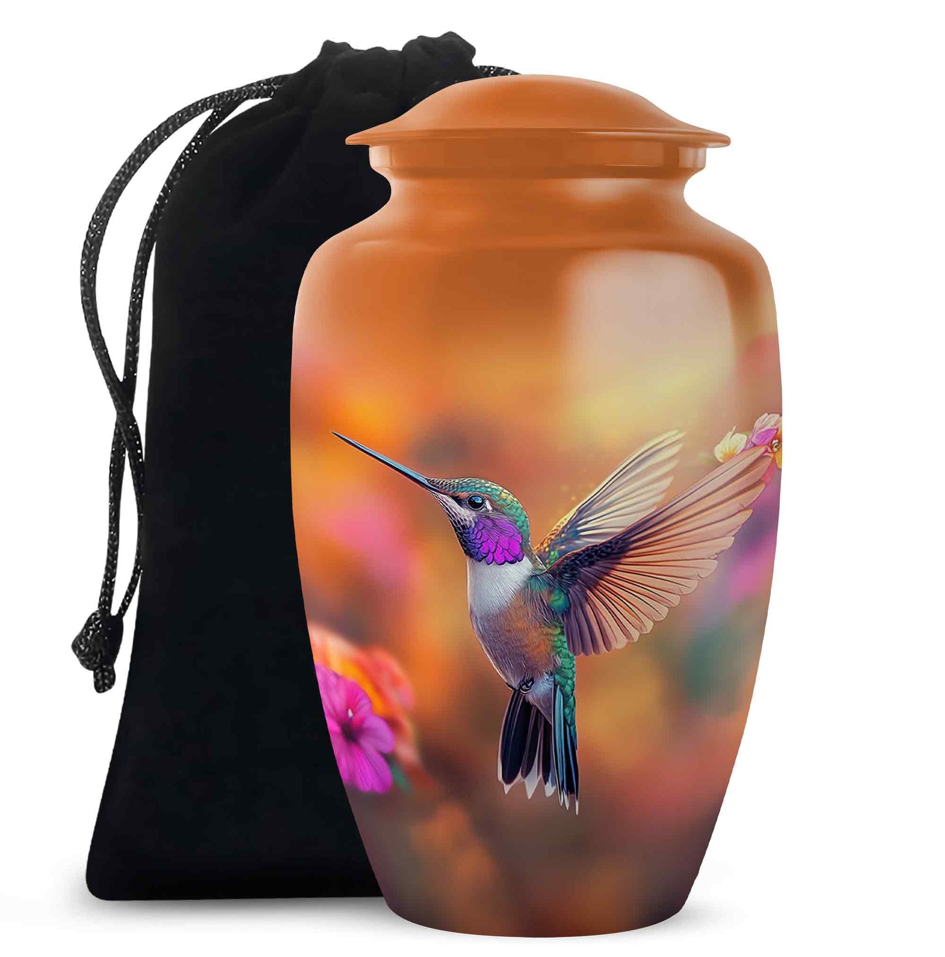 Elegent Hummingbird Funeral Urn - Orange Decorative Urn For Loved Ones
