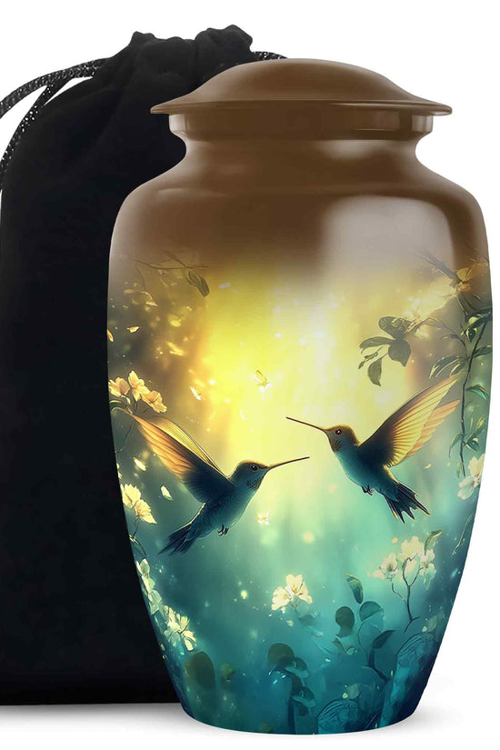 Peaceful Hummingbird Memorial Urn - Beautiful Forest Theme Urn For Adult Ashes