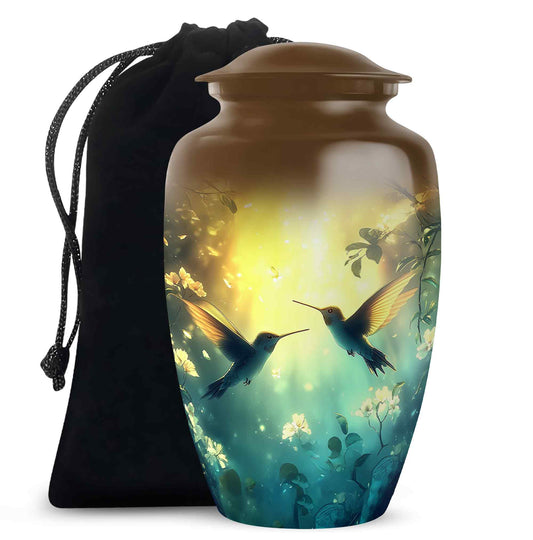 Peaceful Hummingbird Memorial Urn - Beautiful Forest Theme Urn For Adult Ashes