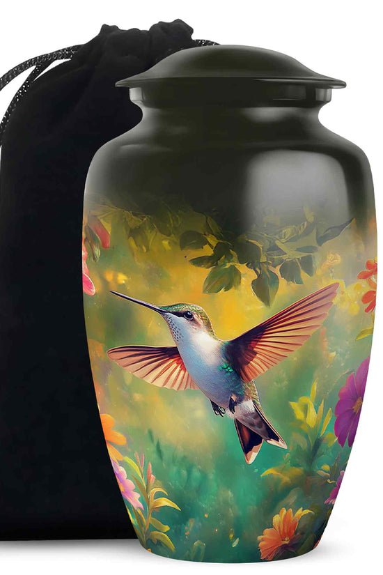 Elegant Hummingbird Tribute Urn - Nature Floral Memorial Urn For Adult Ashes