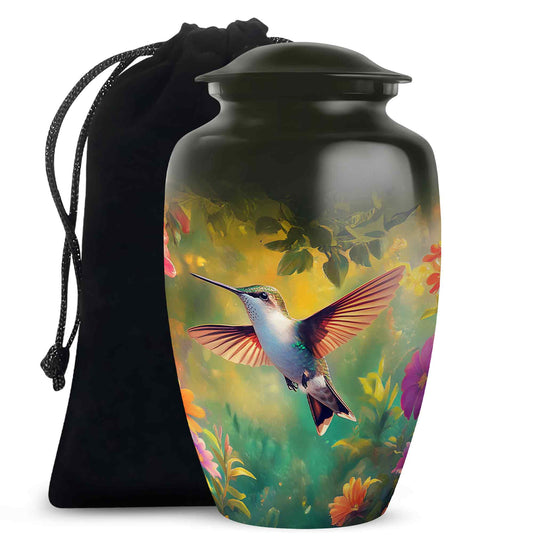 Elegant Hummingbird Tribute Urn - Nature Floral Memorial Urn For Adult Ashes