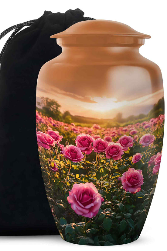 Pink Flower Landscape Cremation Urn - Beautiful Memorial Urn For Female Ashes