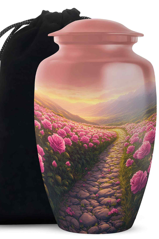 Pink Rose Valley Tribute Urn – Beautiful Cremation Urn For Human Ashes