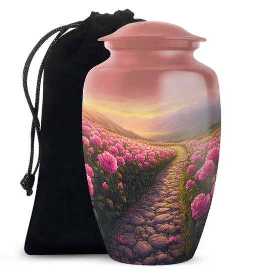 Pink Rose Valley Tribute Urn – Beautiful Cremation Urn For Human Ashes