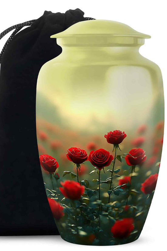 Red Rose Floral Urn - Decorative Funeral Urn for Adult Human Ashes