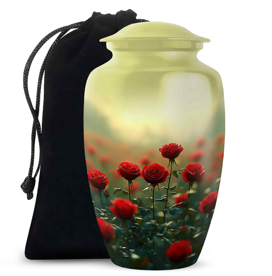 Red Rose Floral Urn - Decorative Funeral Urn for Adult Human Ashes