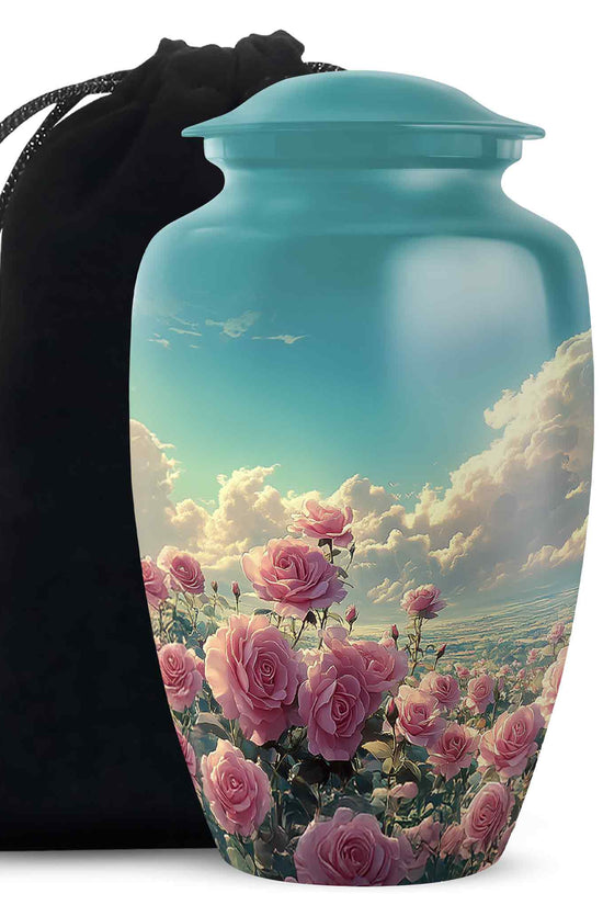 Pink Rose Memorial Urn - Blue Sky Landscape Urn For Adult Male & Female