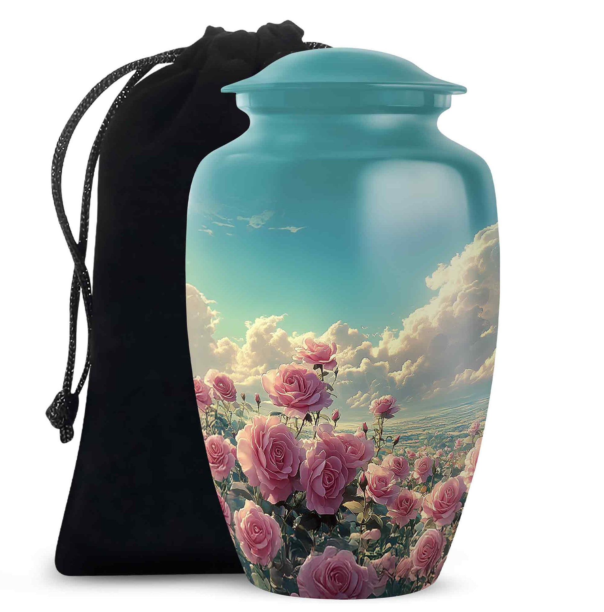 Pink Rose Memorial Urn - Blue Sky Landscape Urn For Adult Male & Female