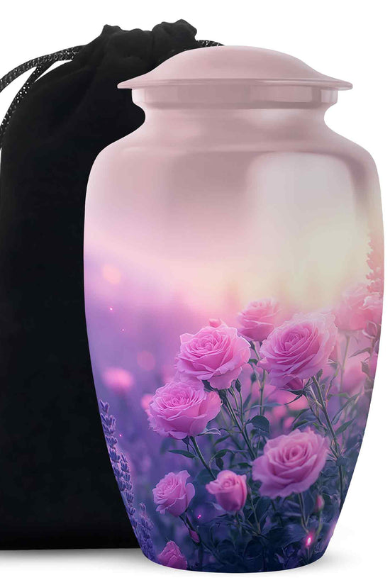 Beautiful Pink Roses Memorial Urn - Floral Cremation Urn For Women