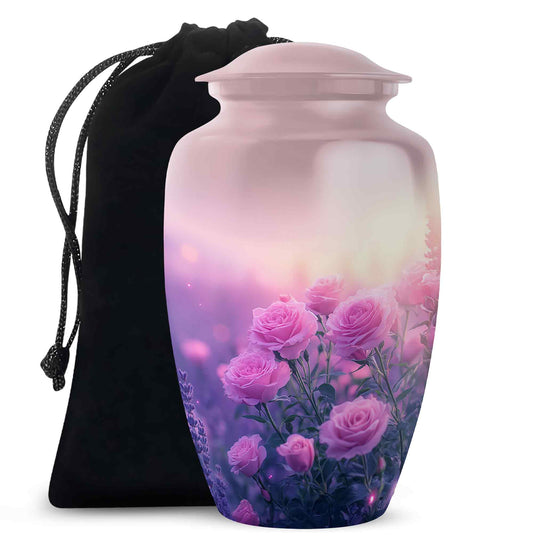 Beautiful Pink Roses Memorial Urn - Floral Cremation Urn For Women