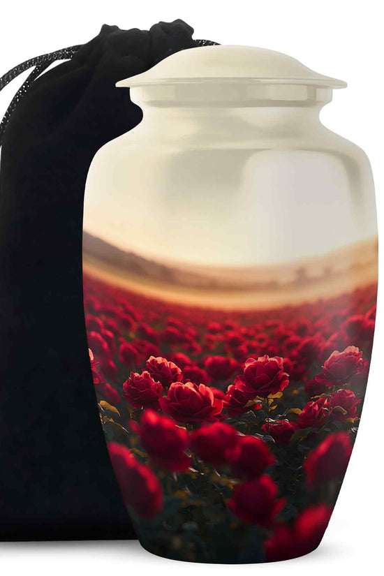 Sunset Rose Field Funeral Urn - Floral Memorial Urn For Adult Ashes