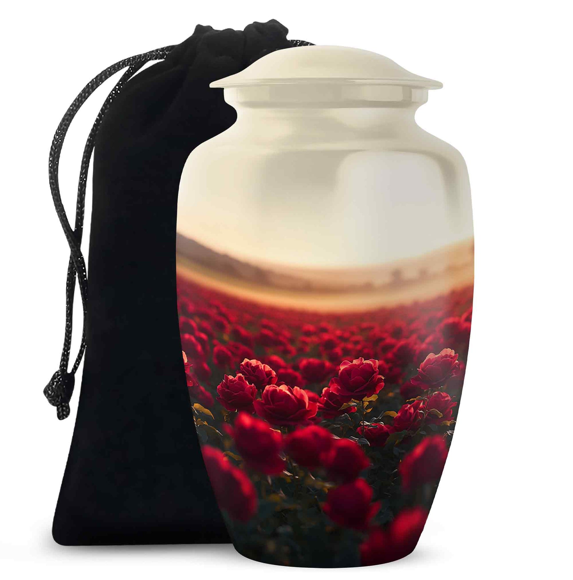 Sunset Rose Field Funeral Urn - Floral Memorial Urn For Adult Ashes