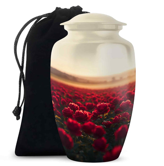 Sunset Rose Field Funeral Urn - Floral Memorial Urn For Adult Ashes