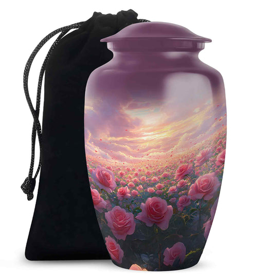 Pink Rose Landscape Memorial Urn - Beautiful Sunset Cremation Urn For Human Ashes
