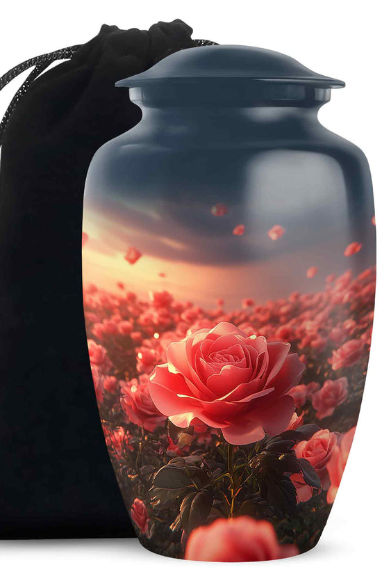 Rose Blossom Sunset Memorial Urn - Floral Cremation Urn For Loved Ones