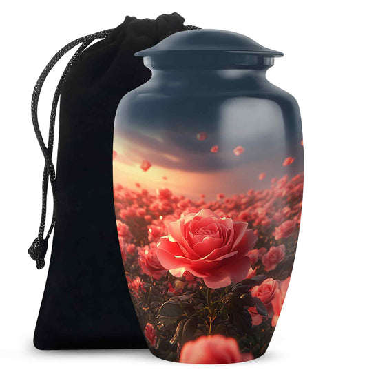 Rose Blossom Sunset Memorial Urn - Floral Cremation Urn For Loved Ones