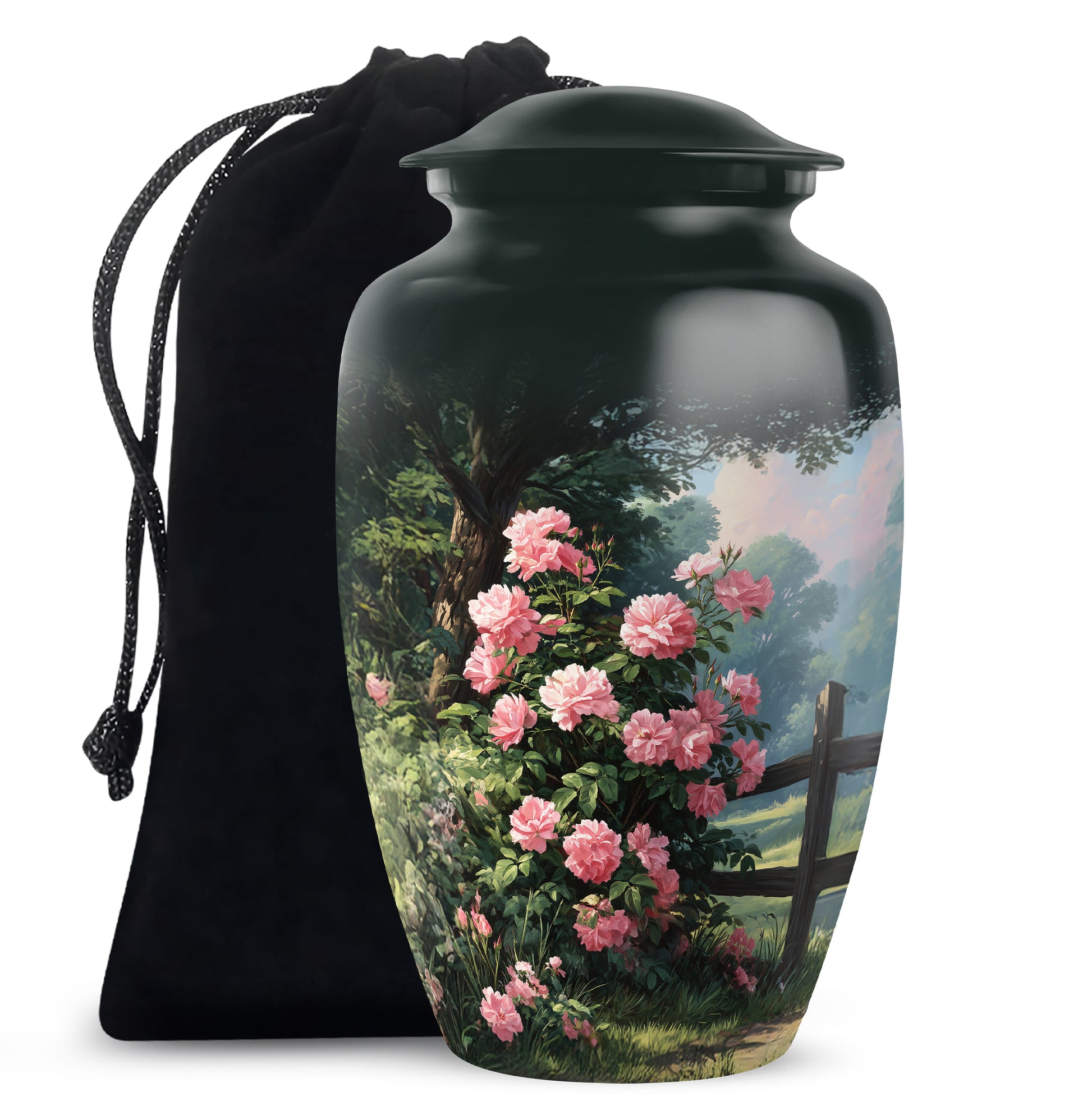 Pink Rose Garden Cremation Urn - Floral Memorial Urn For Female