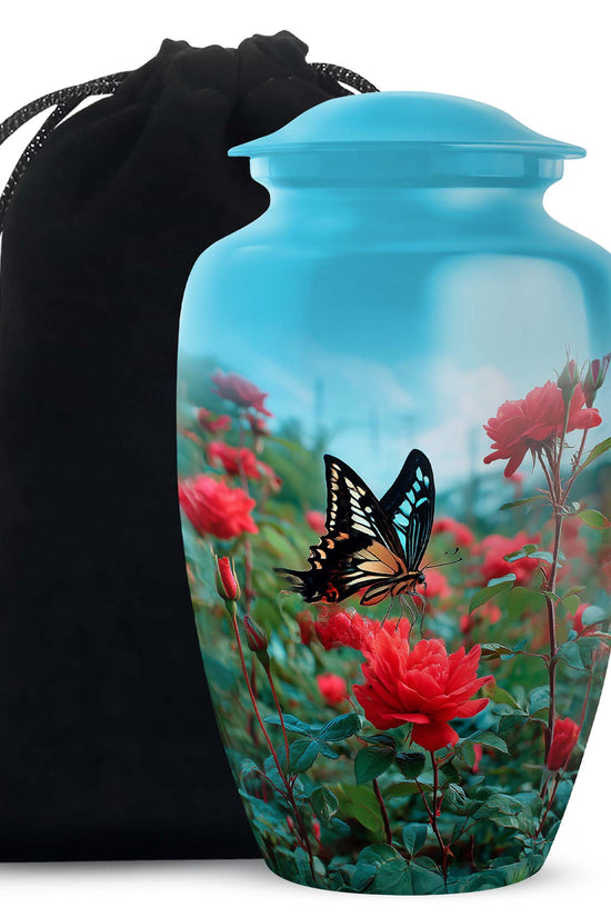 Butterfly Cremation Urn For Ashes – Red Rose Floral Memorial Urn