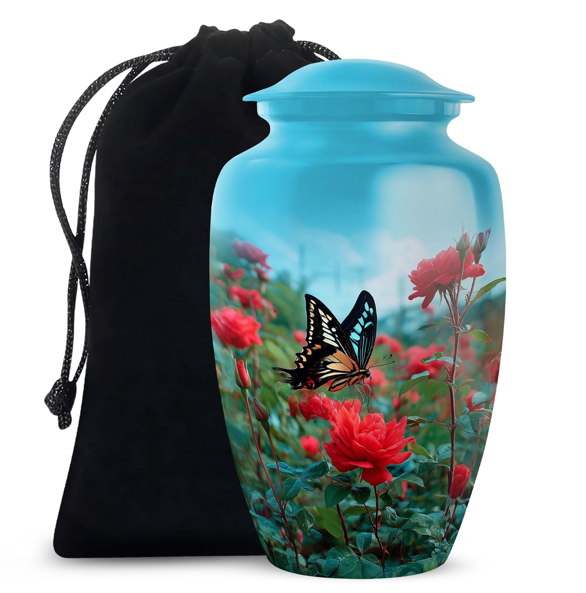 Butterfly Cremation Urn For Ashes – Red Rose Floral Memorial Urn