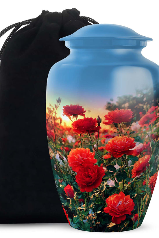 Red Rose Cremation Urn - Floral Memorial Urn For Adult Ashes