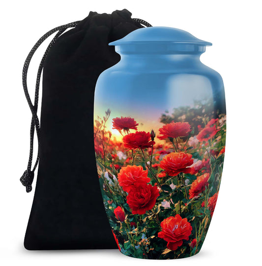Red Rose Cremation Urn - Floral Memorial Urn For Adult Ashes