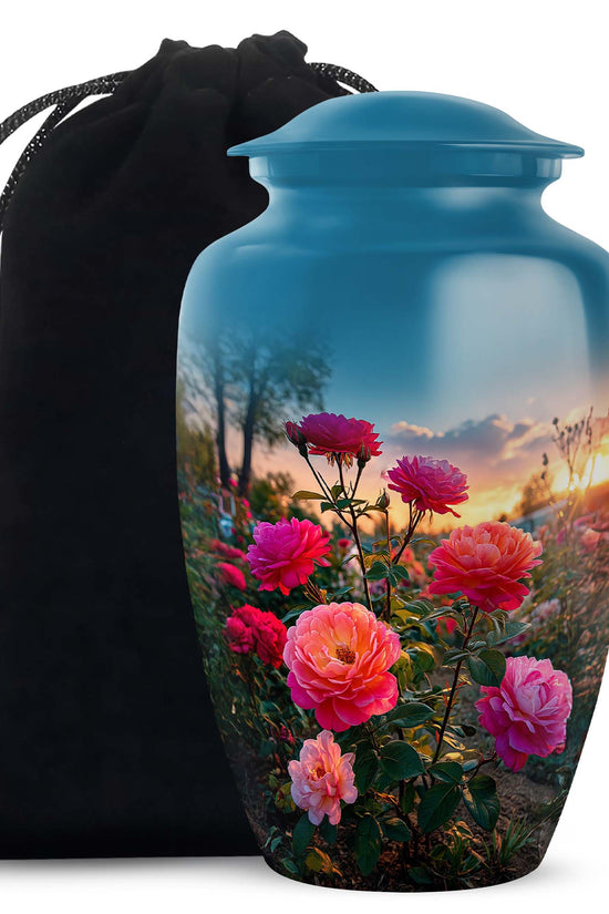 Pink Rose Cremation Urn - Sunset Floral Funeral Urn For Burial