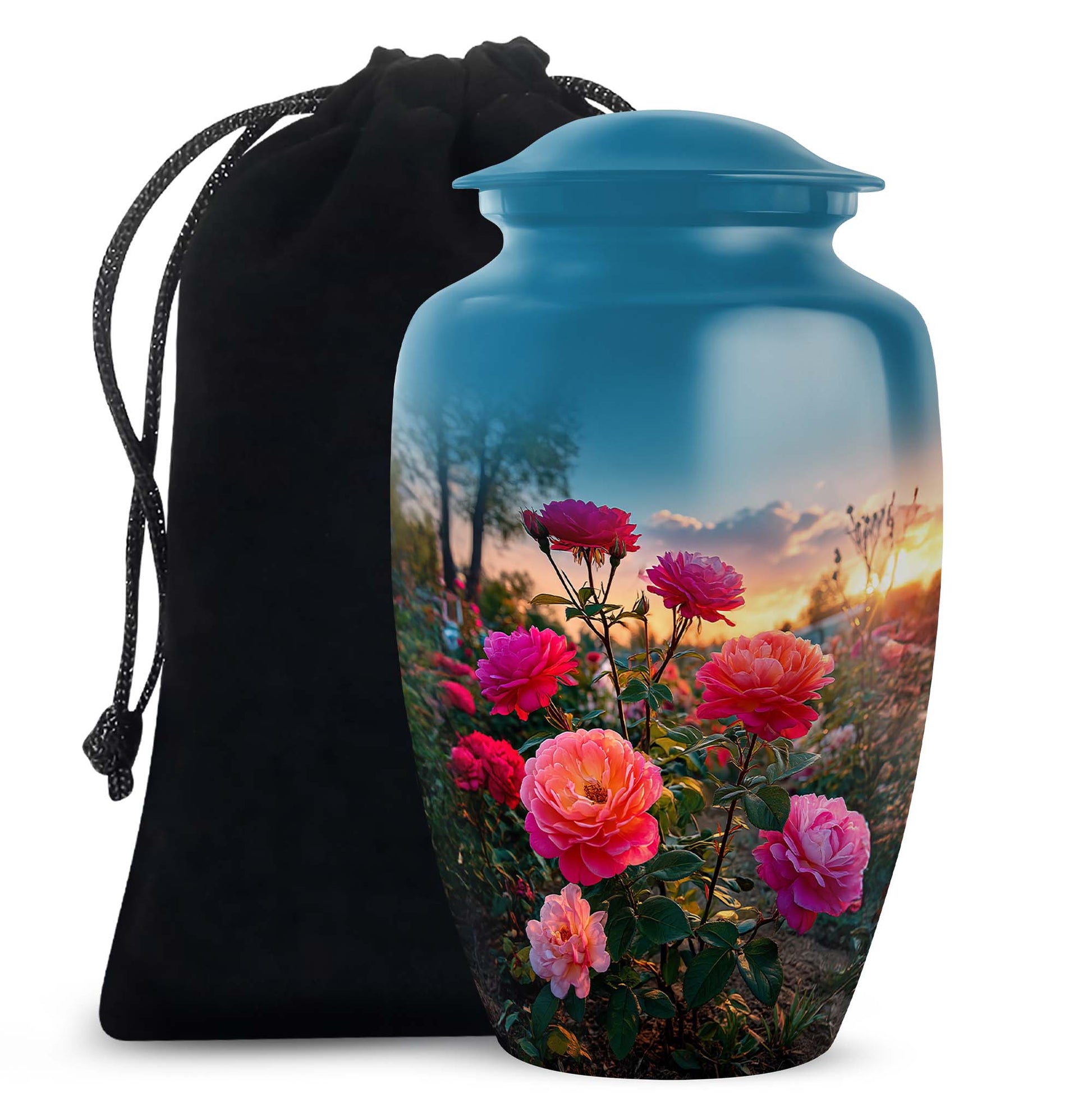 Pink Rose Cremation Urn - Sunset Floral Funeral Urn For Burial