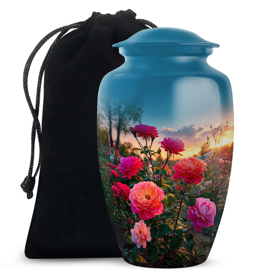 Pink Rose Cremation Urn - Sunset Floral Funeral Urn For Burial