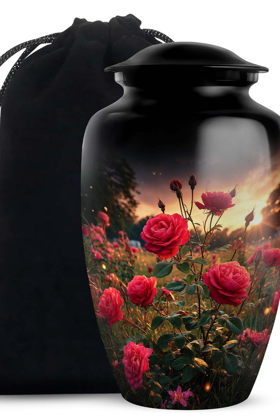 Rose Memorial Urn - Black Aluminium Funeral Urn For Human Ashes