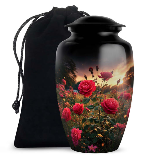 Rose Memorial Urn - Black Aluminium Funeral Urn For Human Ashes