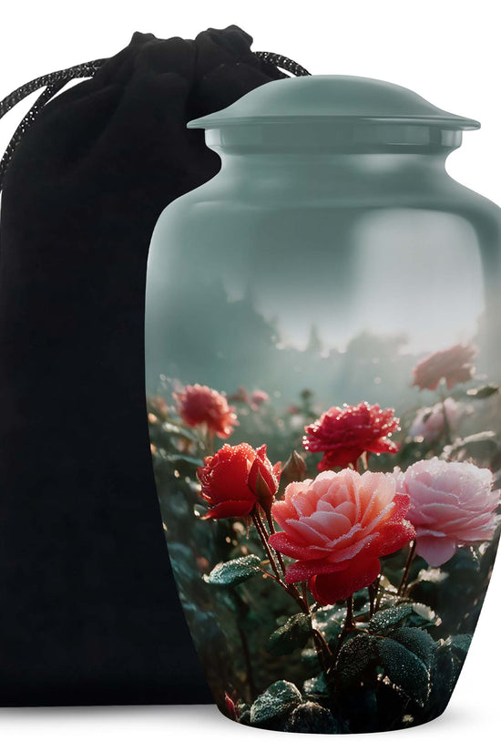 Pink & Red Roses Memorial Urn - Beautiful Cremation Urn For Burial