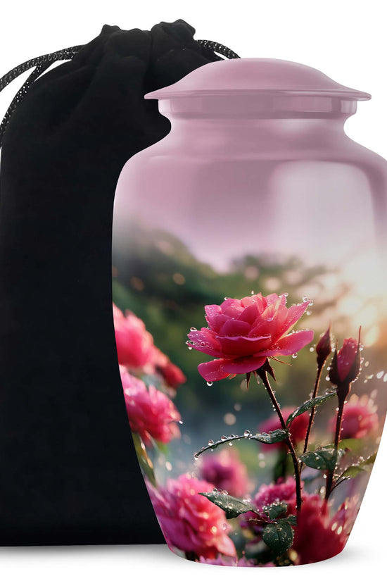 Pink Floral Cremation Urn - Nature Funeral Urn For Male & Female