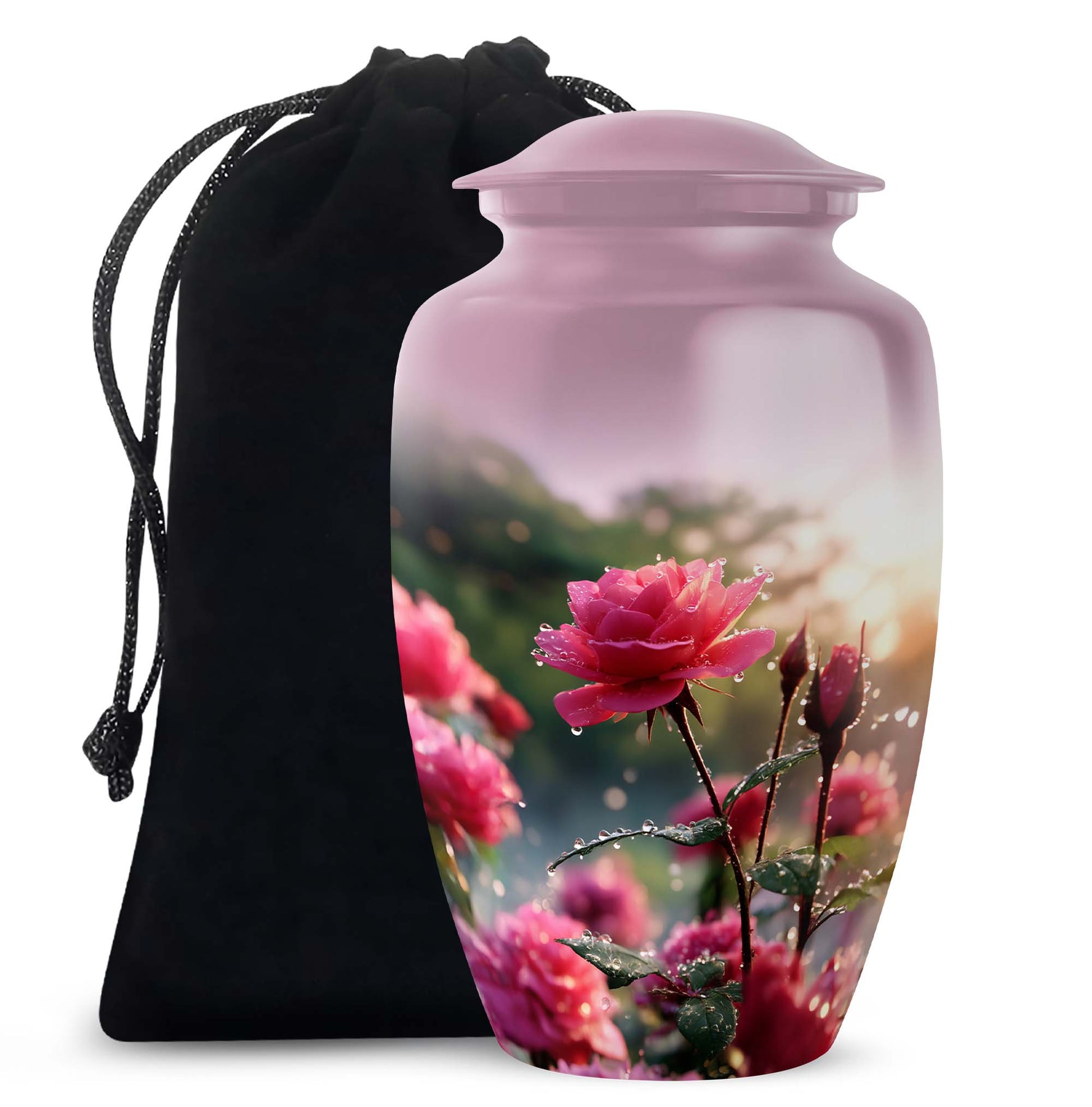 Pink Floral Cremation Urn - Nature Funeral Urn For Male & Female