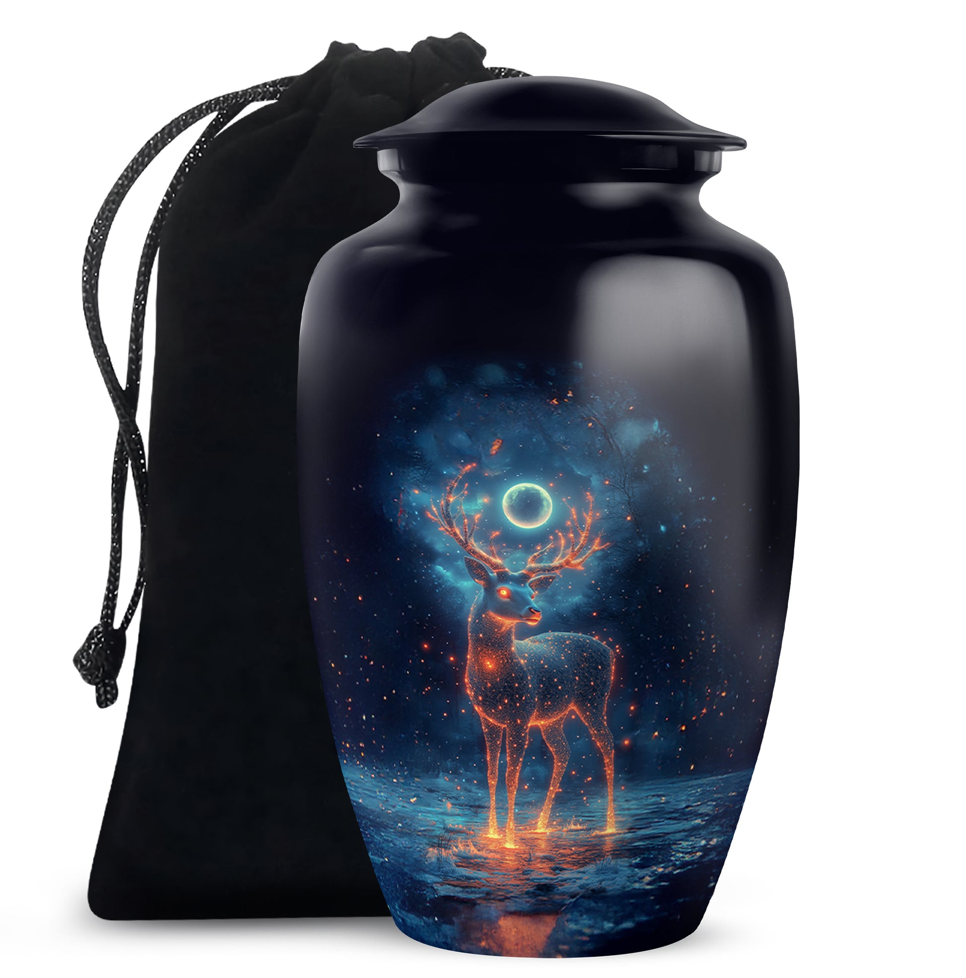 Deer Spirit Cremation Urn - Night Forest Memorial Urn For Adults