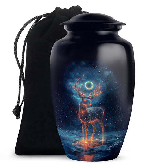 Deer Spirit Cremation Urn - Night Forest Memorial Urn For Adults