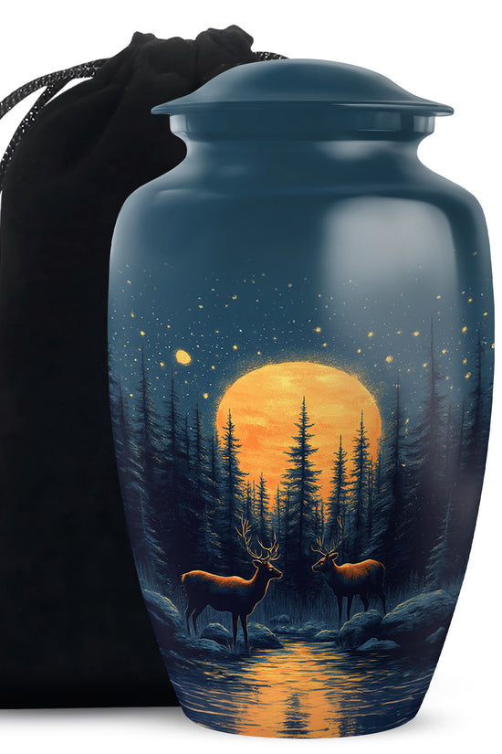 Moonlight Memorial Urn - Deer Forest Cremation Urn For Dad & Mom