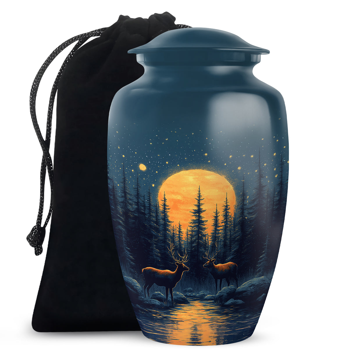 Moonlight Memorial Urn - Deer Forest Cremation Urn For Dad & Mom