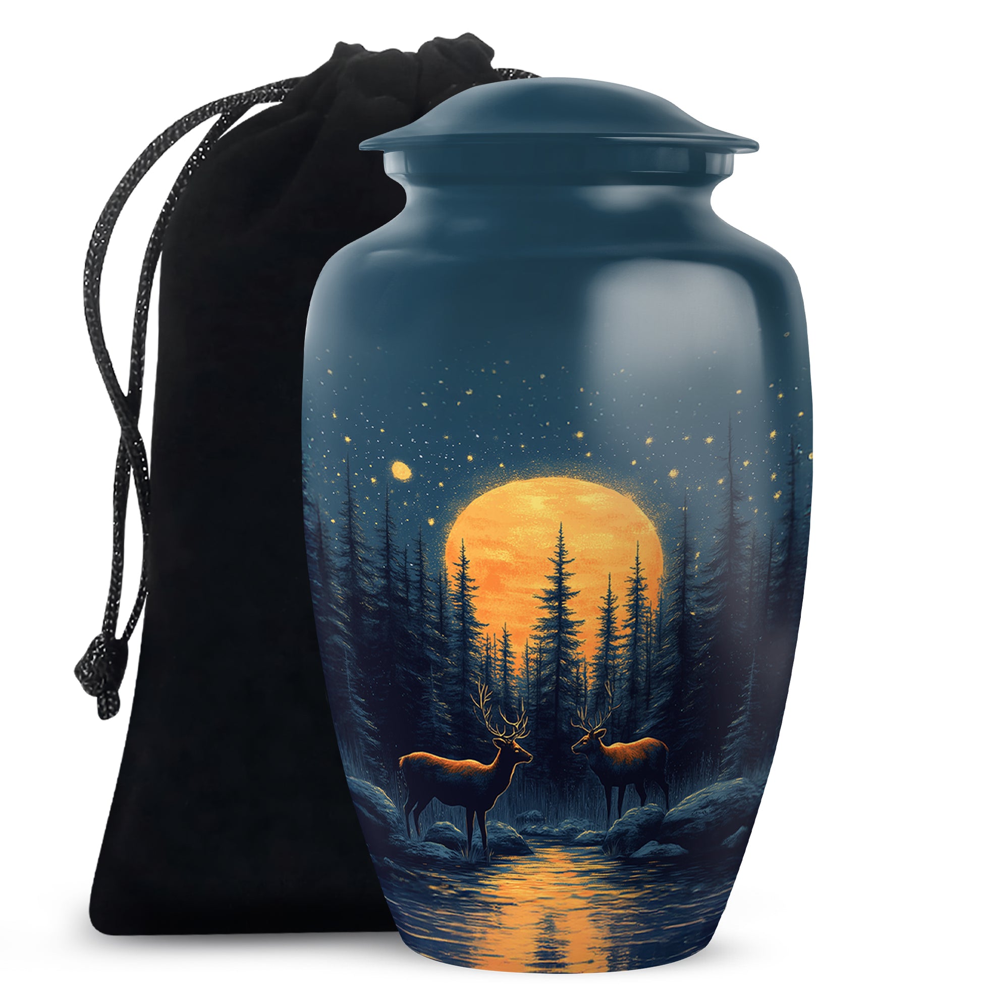 Moonlight Memorial Urn - Deer Forest Cremation Urn For Dad & Mom