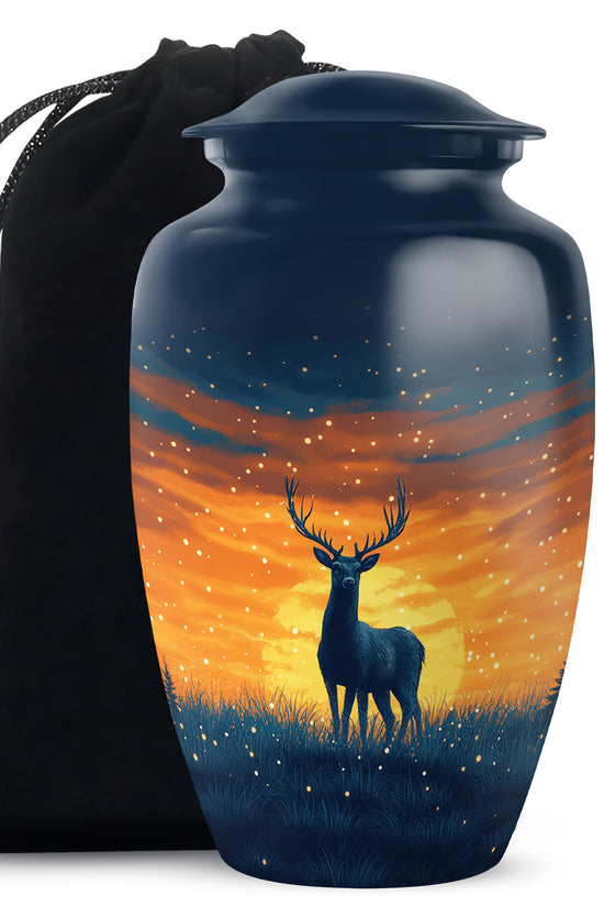 Sunset Deer Cremation Urn - Artistic Funeral Urn For Human Ashes