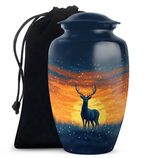 Sunset Deer Cremation Urn - Artistic Funeral Urn For Human Ashes