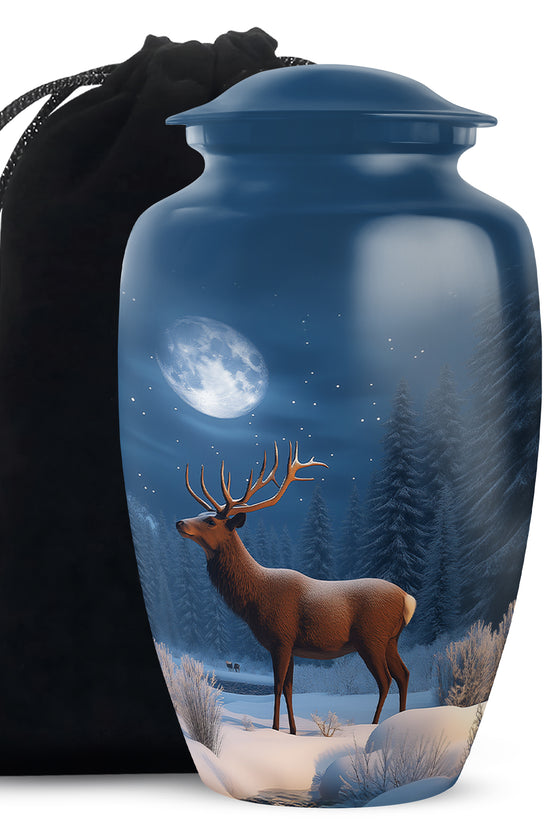 Moonlight Deer Cremation Urn - Winter Memorial Urn For Father & Mother