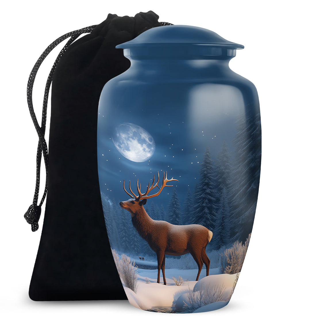 Moonlight Deer Cremation Urn - Winter Memorial Urn For Father & Mother