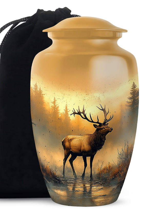 Golden Sunset Deer Cremation Urn - Peaceful Forest Memorial Urn For Loved Ones