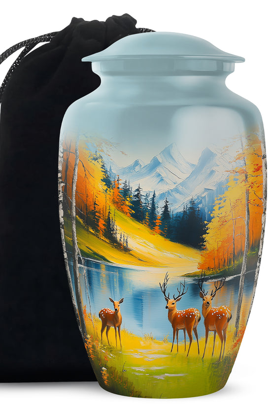 Deer Family Memorial Urn - Artistic Mountain Urn For Male & Female