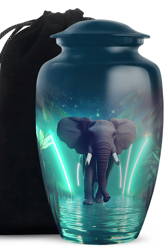 Glowing Elephant Cremation Urn - Forest Memorial Urn For Adults